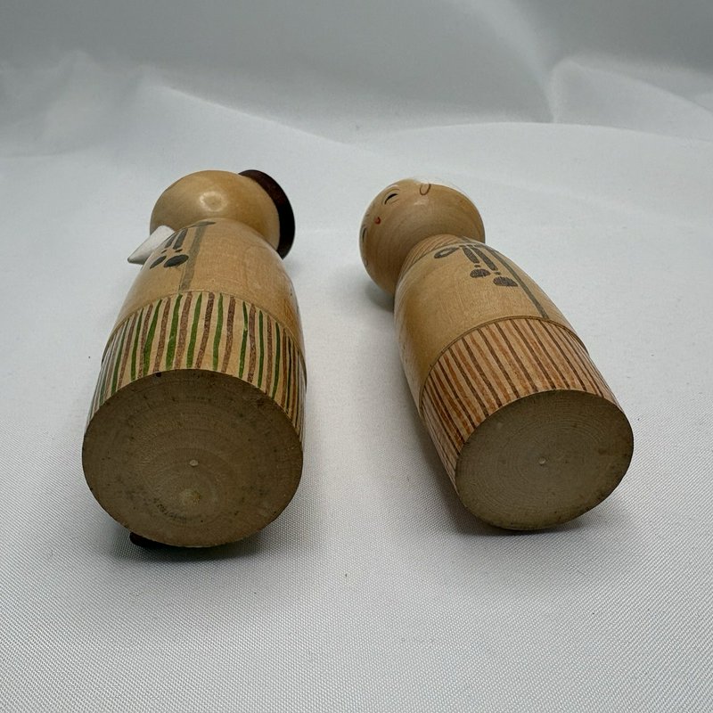 Vintage Japanese Kokeshi Elderly Couple Grandma Grandpa Doll Pair Marked