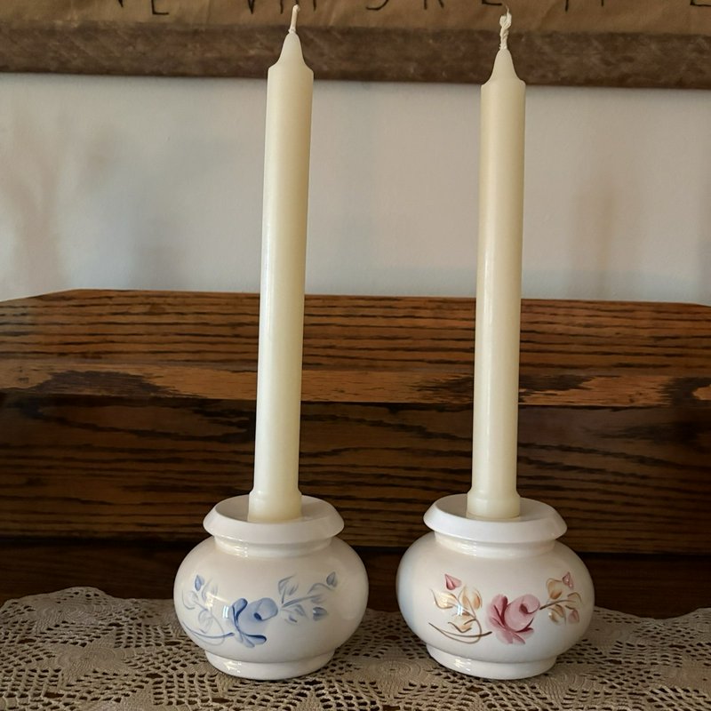 Vintage Hand Painted Lasting Products Pink & Blue Candle Holders Lot of 2