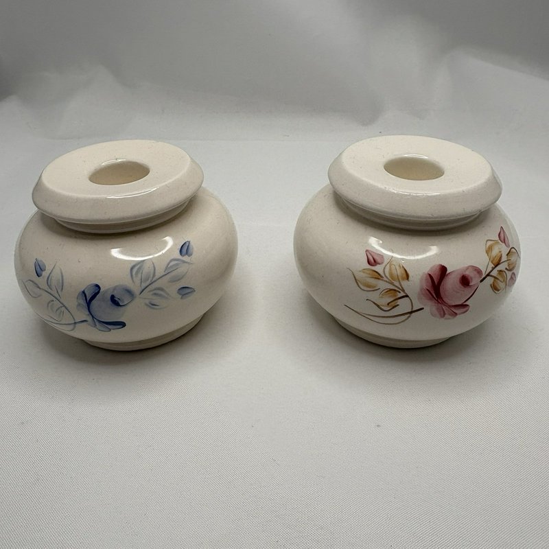 Vintage Hand Painted Lasting Products Pink & Blue Candle Holders Lot of 2