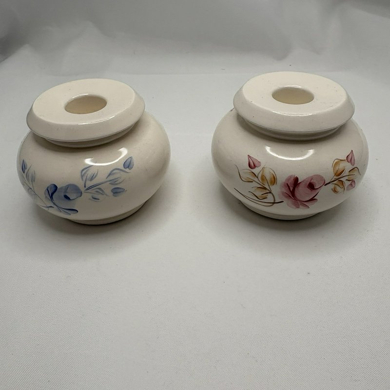 Vintage Hand Painted Lasting Products Pink & Blue Candle Holders Lot of 2