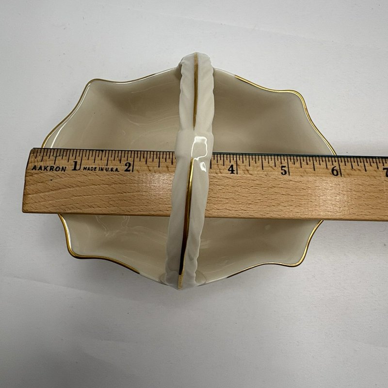 Vintage Lenox Ivory Gold Trim Handled Basket Embossed Candy Dish USA