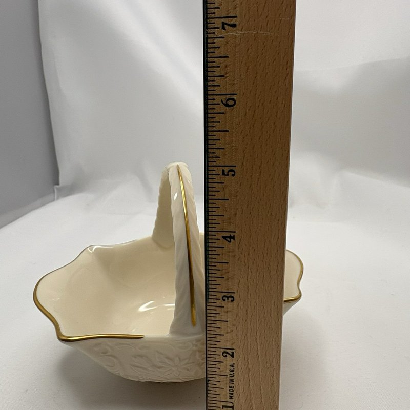 Vintage Lenox Ivory Gold Trim Handled Basket Embossed Candy Dish USA