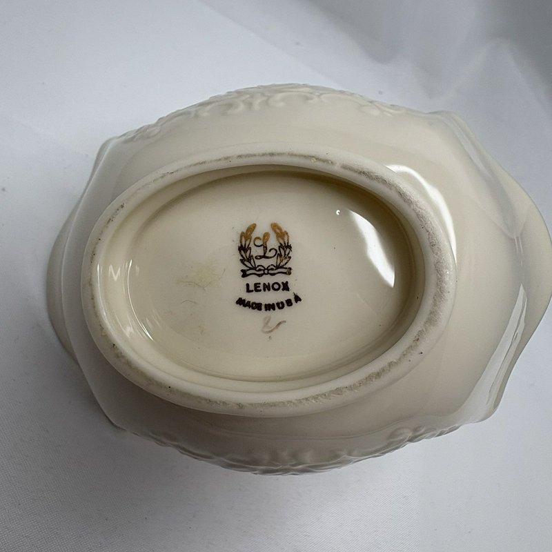 Vintage Lenox Ivory Gold Trim Handled Basket Embossed Candy Dish USA