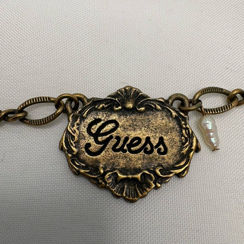 Vintage Guess 90s Y2K Choker Necklace Bronze Pearl Grunge Boho
