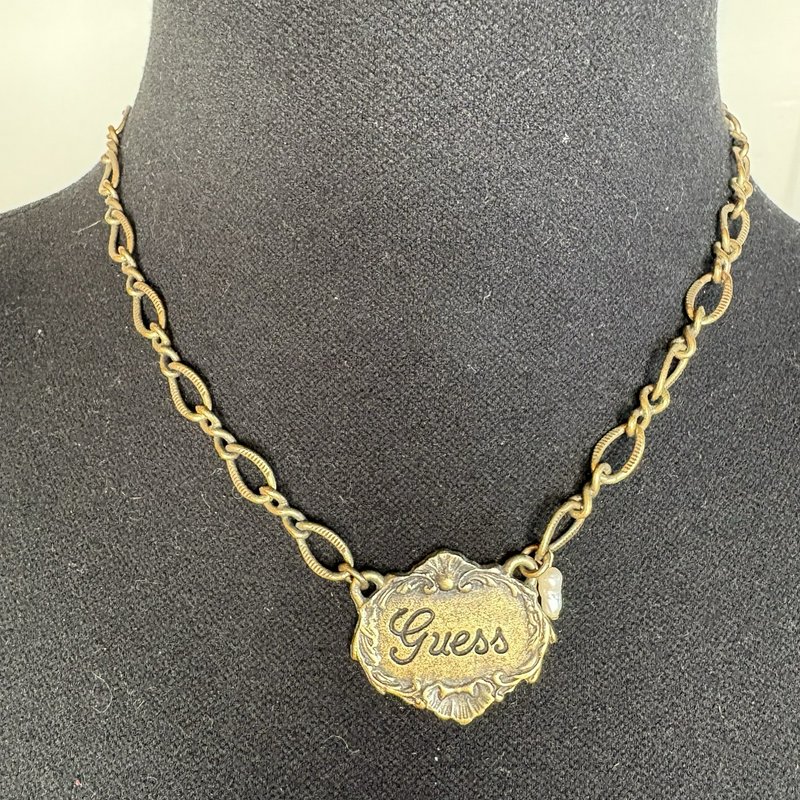 Vintage Guess 90s Y2K Choker Necklace Bronze Pearl Grunge Boho