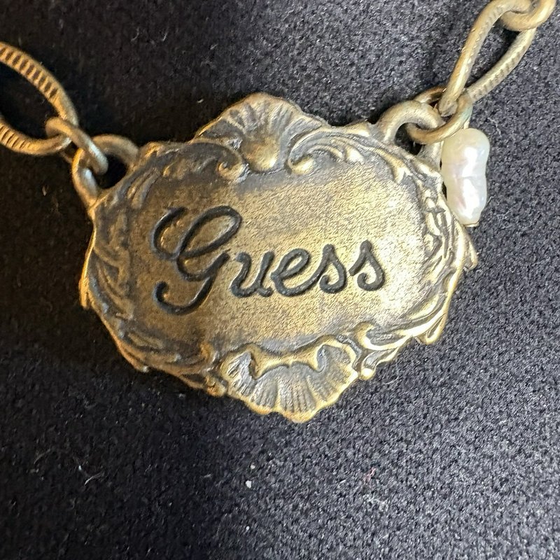 Vintage Guess 90s Y2K Choker Necklace Bronze Pearl Grunge Boho