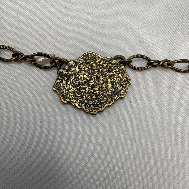 Vintage Guess 90s Y2K Choker Necklace Bronze Pearl Grunge Boho