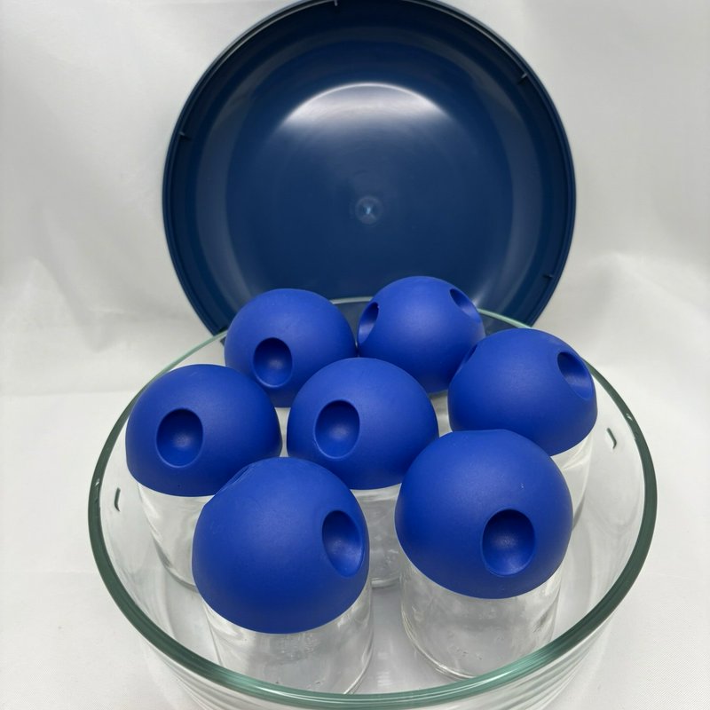 Vintage Pyrex "Yaourette" Yogurt Maker Set Glass Bowl w/ 7 Jars Blue Lids France