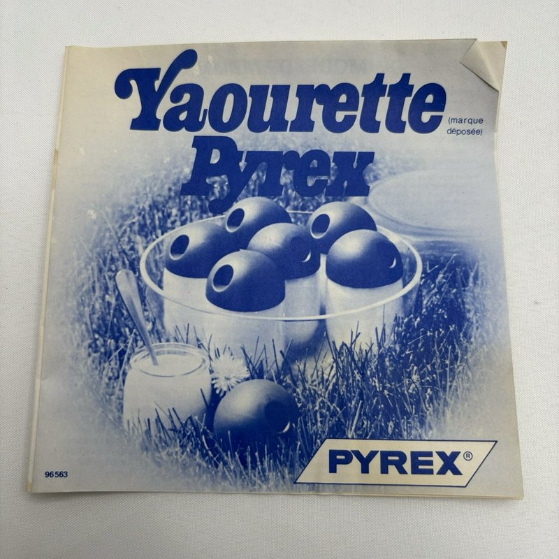 Vintage Pyrex "Yaourette" Yogurt Maker Set Glass Bowl w/ 7 Jars Blue Lids France
