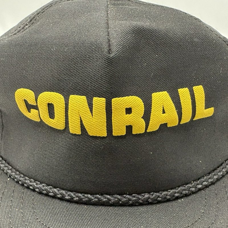 Vintage Black Conrail Yellow Logo Adjustable Hat w/ Rope Made In USA