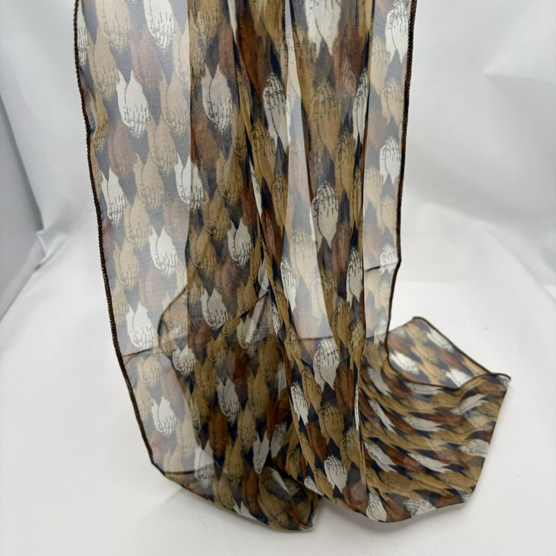 Vintage Praying Hands Scarf Made In Korea Sheer Brown Tan Religious 61x13