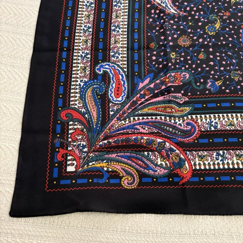 Vintage Italian Paisley Scarf Navy Pink Blue Floral Square 30x30 Made Italy
