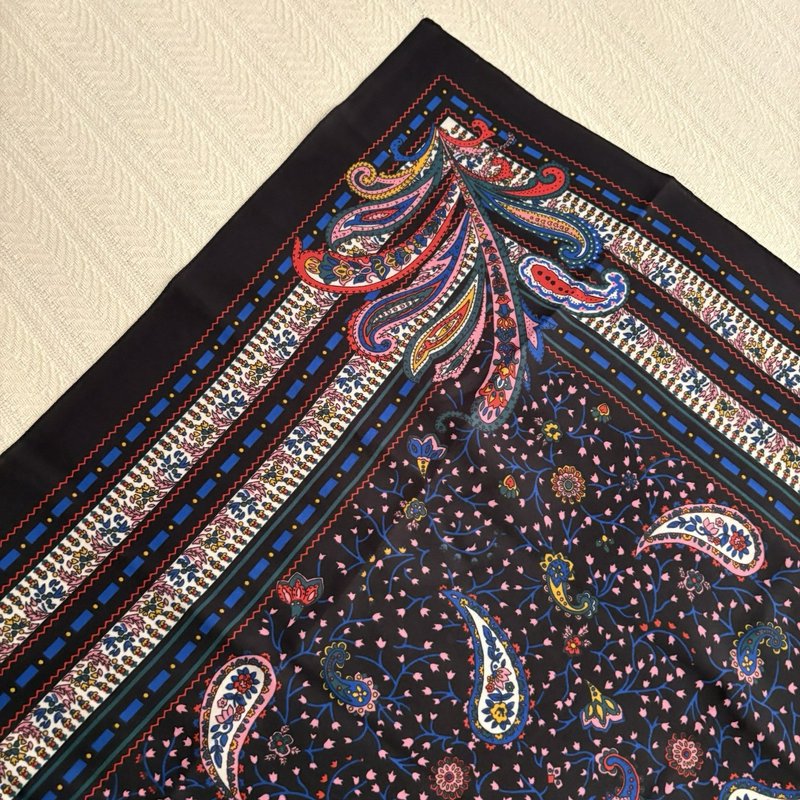Vintage Italian Paisley Scarf Navy Pink Blue Floral Square 30x30 Made Italy