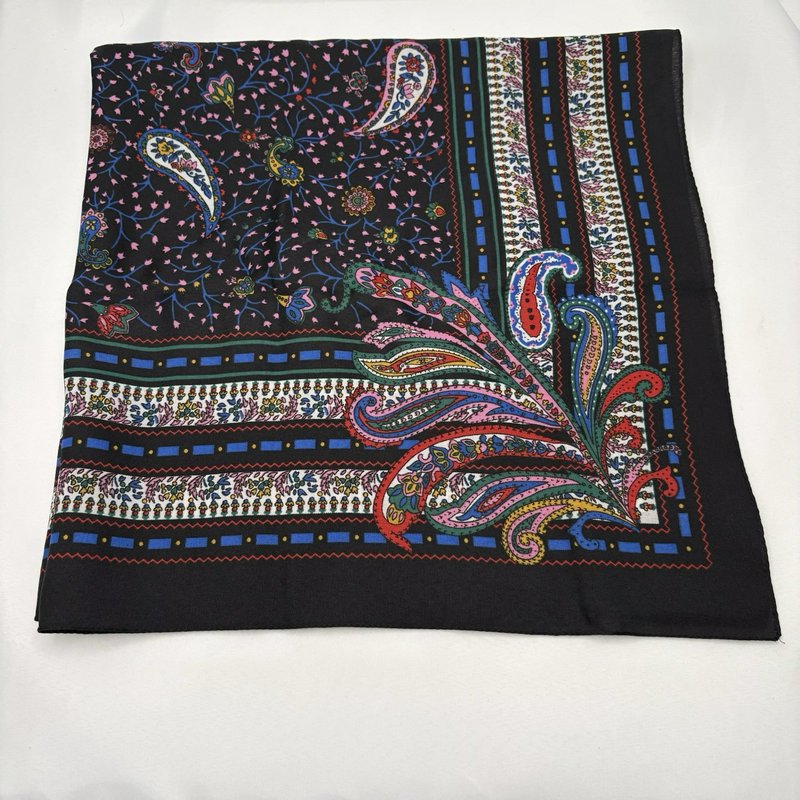 Vintage Italian Paisley Scarf Navy Pink Blue Floral Square 30x30 Made Italy