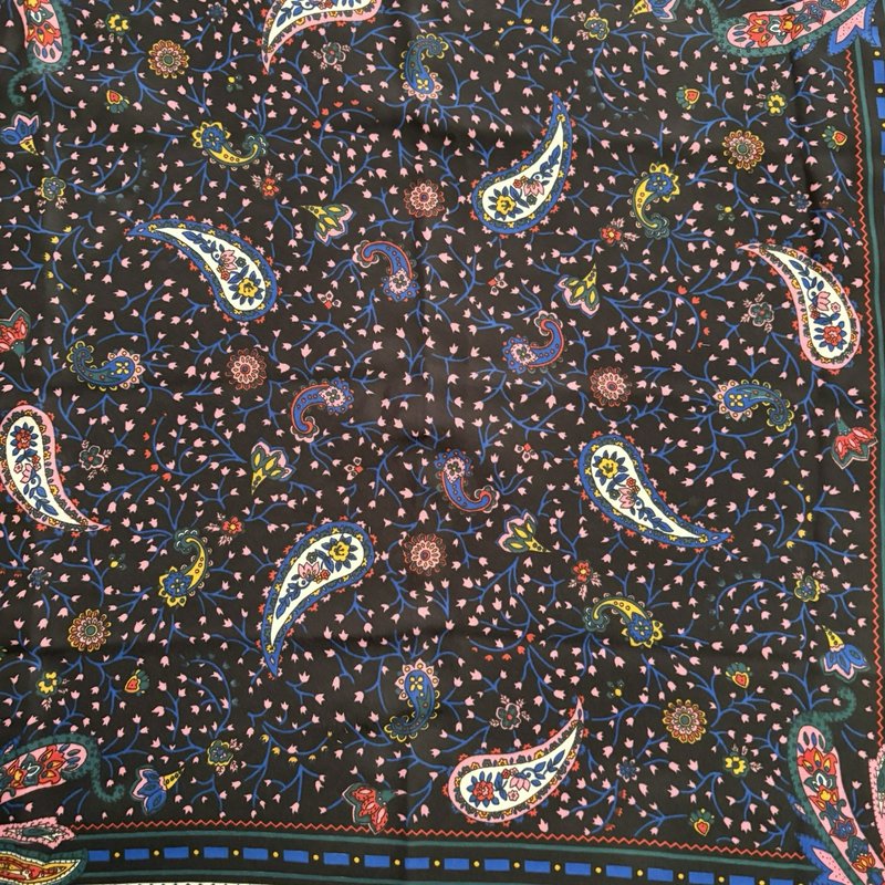 Vintage Italian Paisley Scarf Navy Pink Blue Floral Square 30x30 Made Italy
