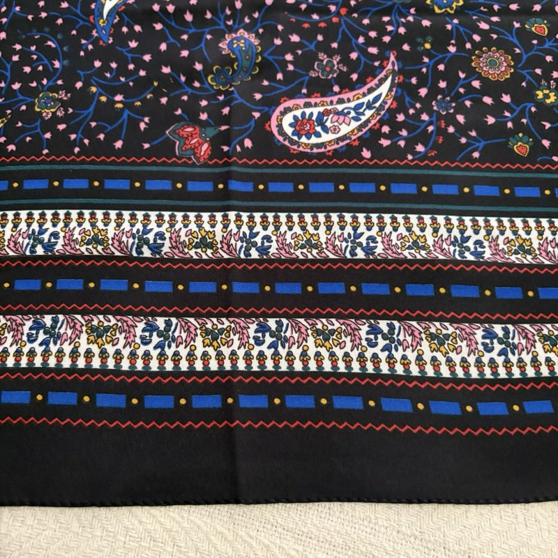 Vintage Italian Paisley Scarf Navy Pink Blue Floral Square 30x30 Made Italy