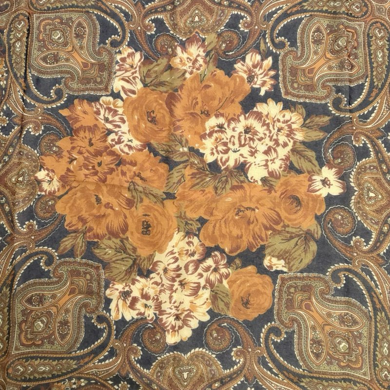 Vintage Berkshire Italy Sheer Scarf 51x51 Navy Paisley Floral Square w Gold Clip