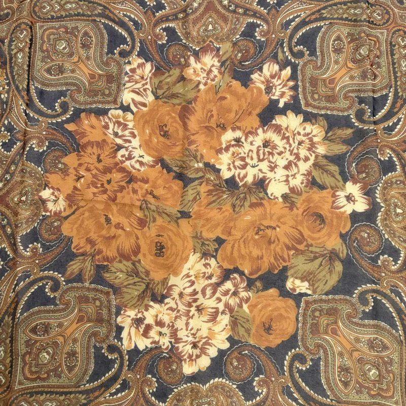 Vintage Berkshire Italy Sheer Scarf 51x51 Navy Paisley Floral Square w Gold Clip