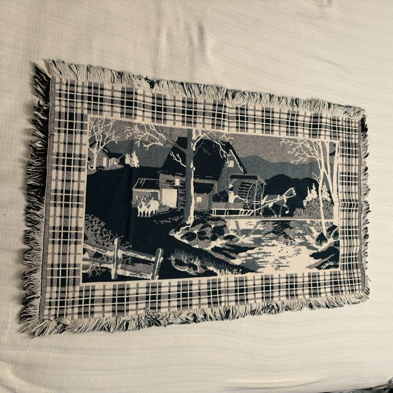 Vintage Winter Sleigh Ride Woven Tapestry Throw Accent Rug Wall Hanging 43x26.5