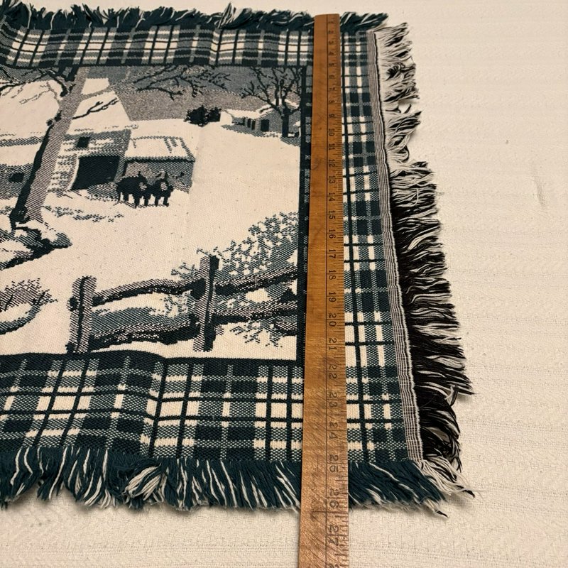 Vintage Winter Sleigh Ride Woven Tapestry Throw Accent Rug Wall Hanging 43x26.5