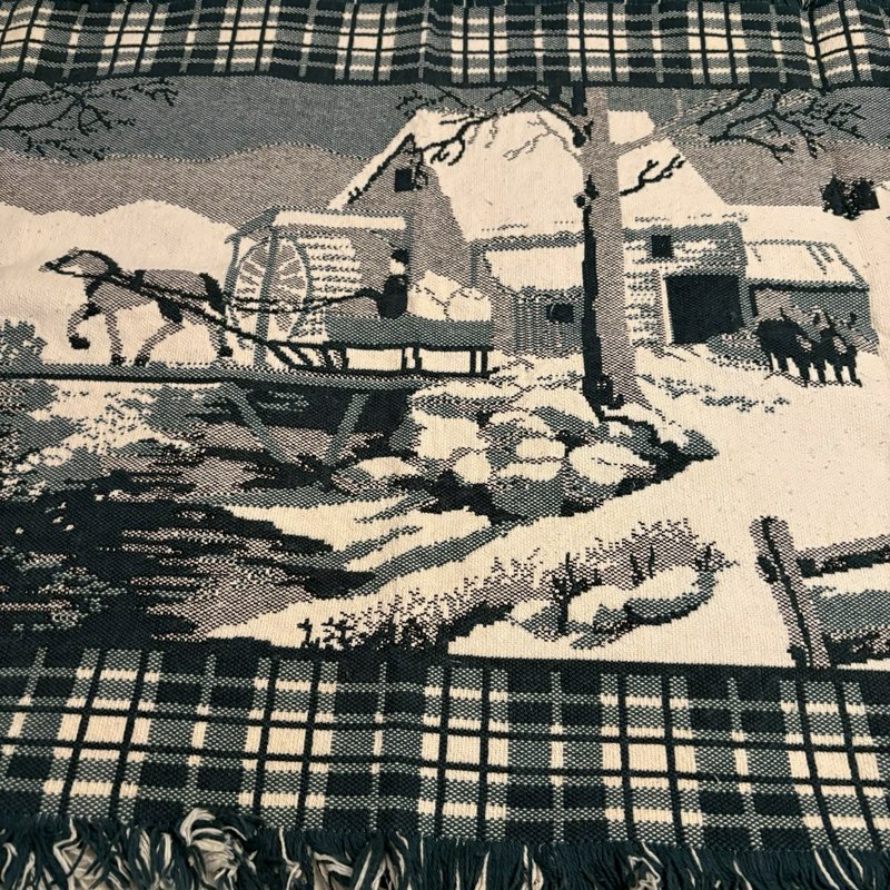 Vintage Winter Sleigh Ride Woven Tapestry Throw Accent Rug Wall Hanging 43x26.5