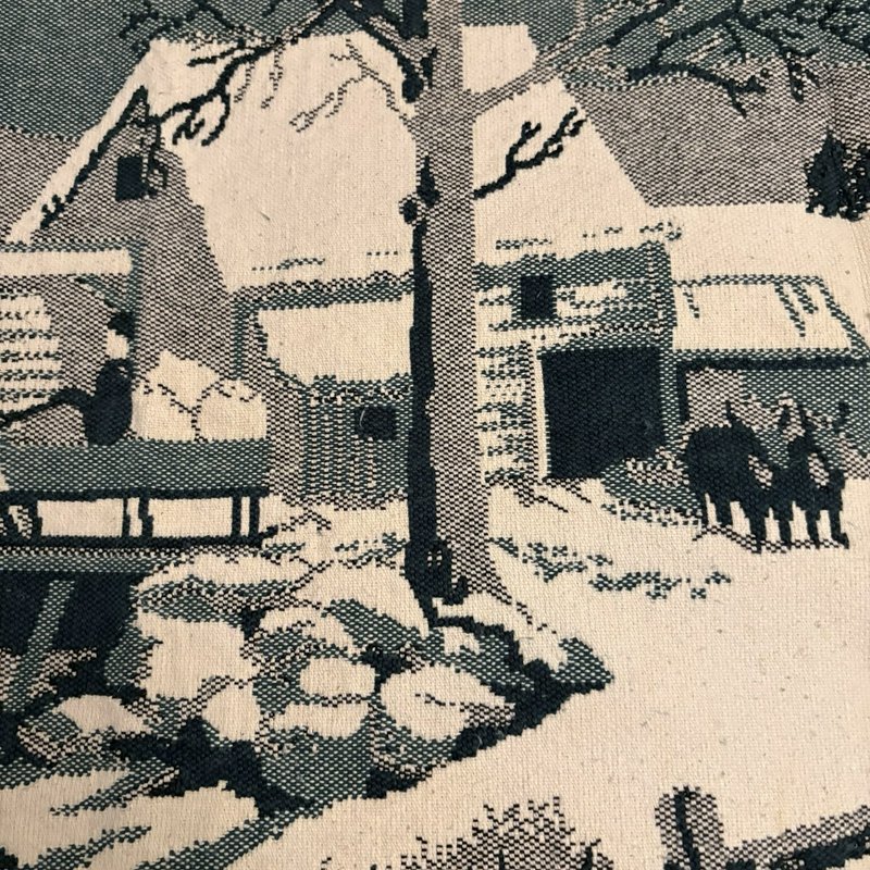 Vintage Winter Sleigh Ride Woven Tapestry Throw Accent Rug Wall Hanging 43x26.5