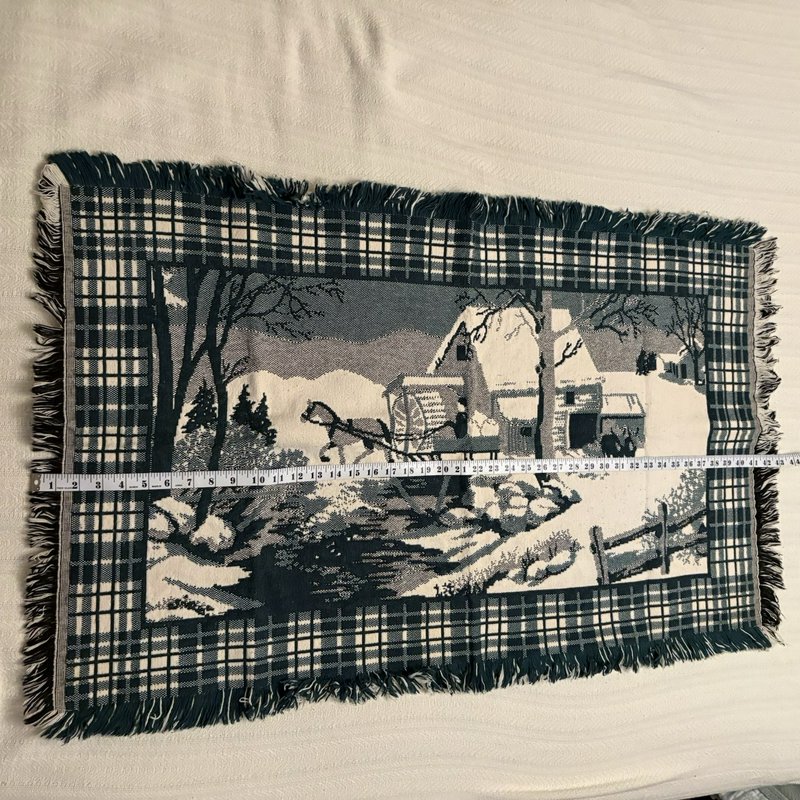 Vintage Winter Sleigh Ride Woven Tapestry Throw Accent Rug Wall Hanging 43x26.5