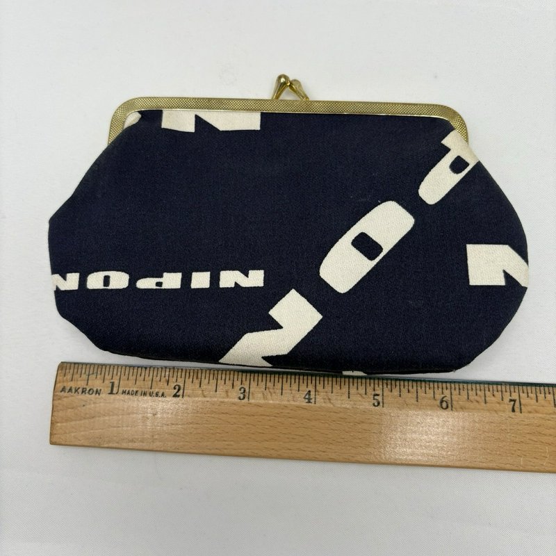 Vintage Nipon Kiss Lock Coin Purse Boutique Logo Print Navy White