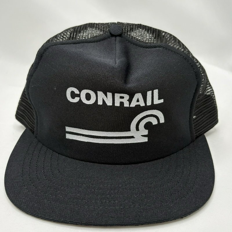 Vintage Black & White Conrail Mesh Snapback Hat Made In USA
