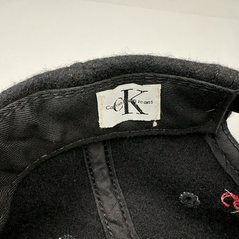 Vintage 90s Calvin Klein Jeans CK Black Wool Blend Strapback Hat Made In USA