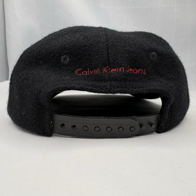Vintage 90s Calvin Klein Jeans CK Black Wool Blend Strapback Hat Made In USA