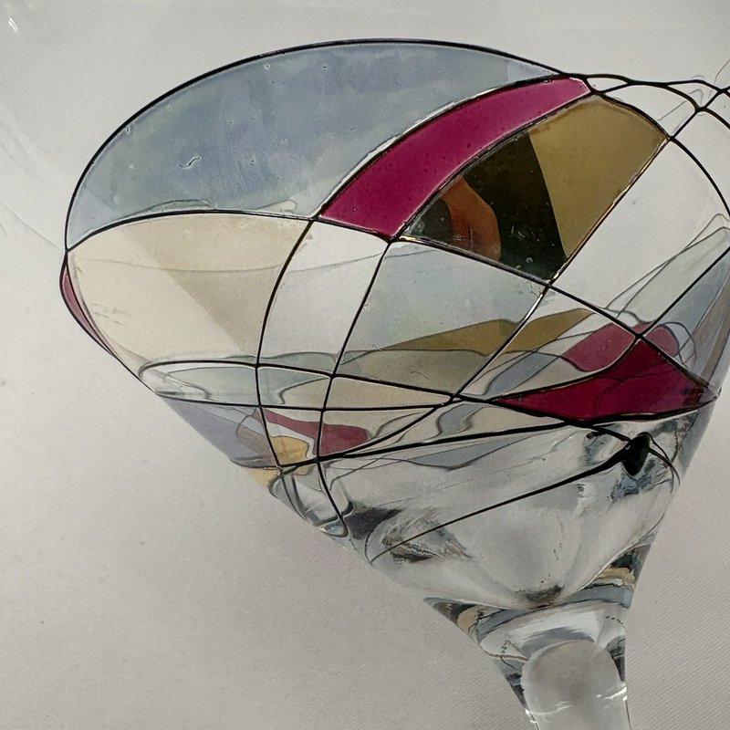 Euroglass Romania Hand Painted Martini Glasses Set 2 Mosaic Art Glass 7.5”