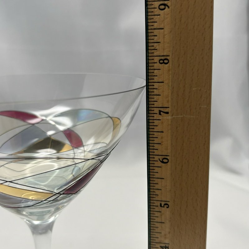 Euroglass Romania Hand Painted Martini Glasses Set 2 Mosaic Art Glass 7.5”