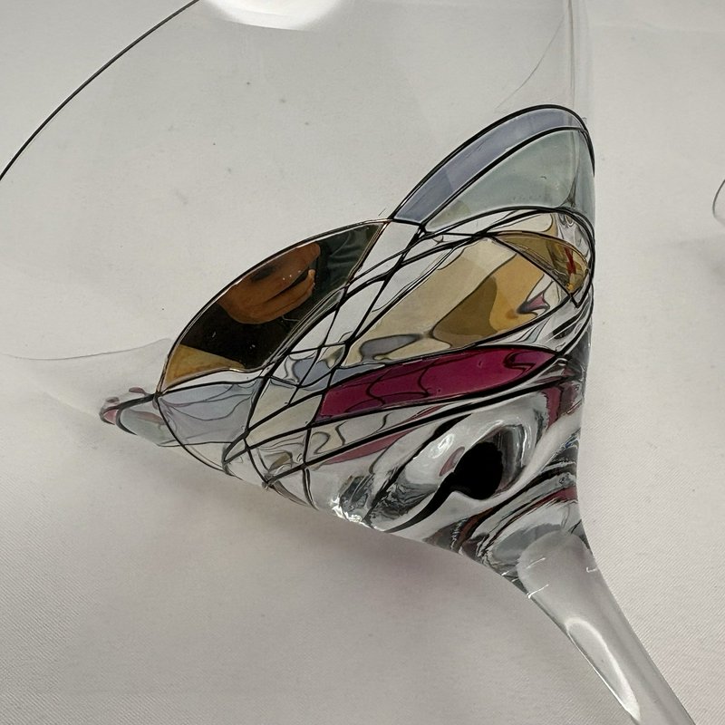 Euroglass Romania Hand Painted Martini Glasses Set 2 Mosaic Art Glass 7.5”