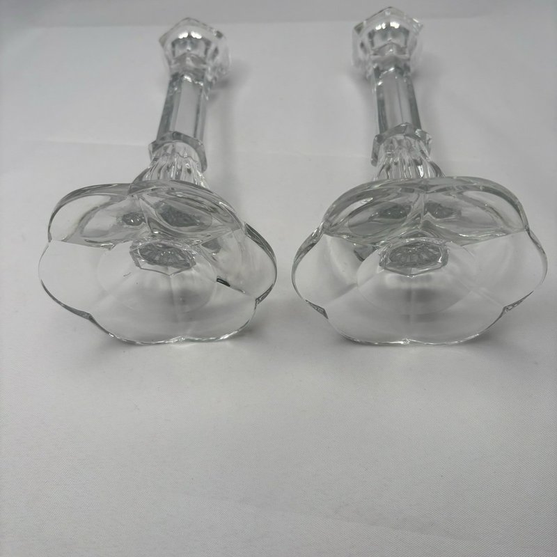 Sullivans 24% PbO Lead Crystal Candlestick Holders Pair Handmade Poland 8”