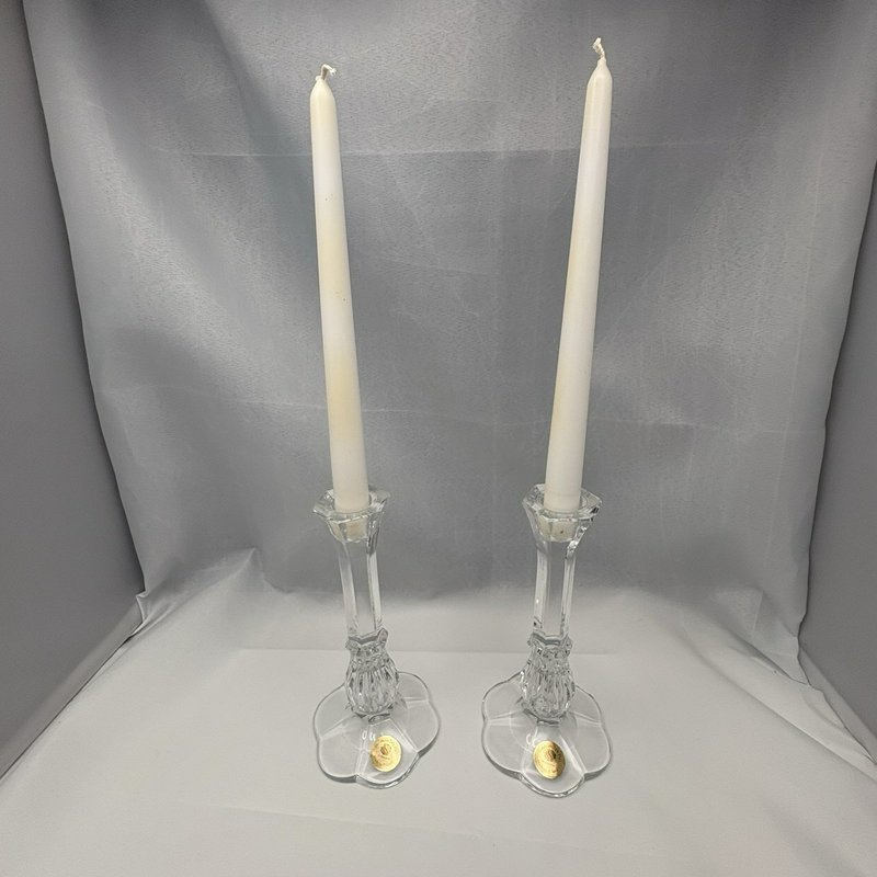 Sullivans 24% PbO Lead Crystal Candlestick Holders Pair Handmade Poland 8”
