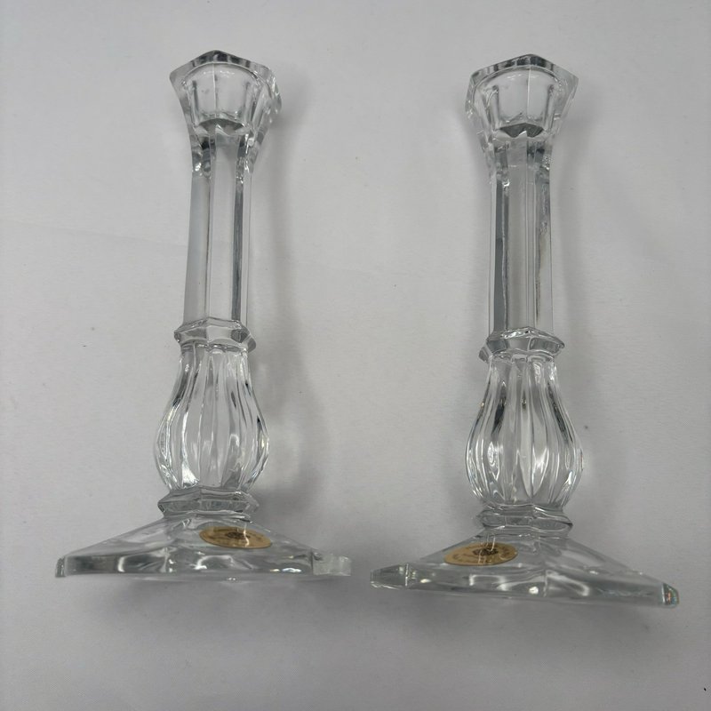 Sullivans 24% PbO Lead Crystal Candlestick Holders Pair Handmade Poland 8”