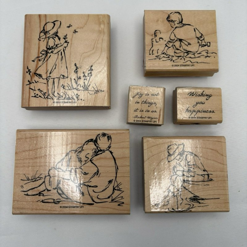 Stampin Up Summer by the Sea 2004 Wood Rubber Stamp Set 6 Retired w/ Case