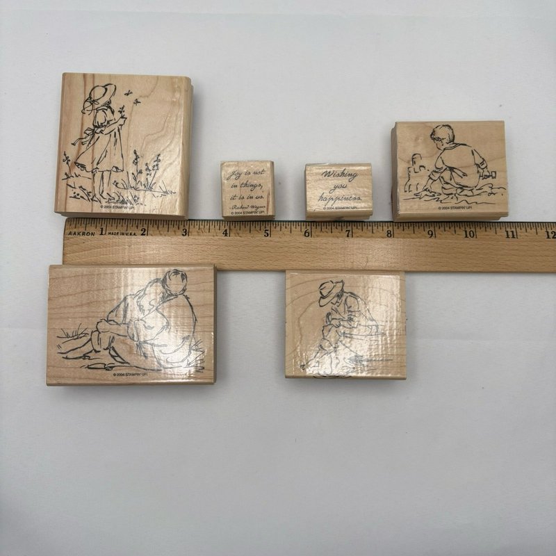 Stampin Up Summer by the Sea 2004 Wood Rubber Stamp Set 6 Retired w/ Case