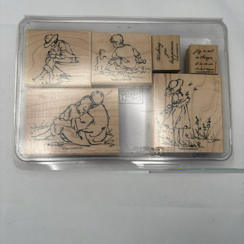 Stampin Up Summer by the Sea 2004 Wood Rubber Stamp Set 6 Retired w/ Case