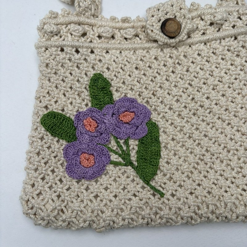 Handmade Crochet Floral Shoulder Tote Purse Lined Boho Philippines Cotton Bag