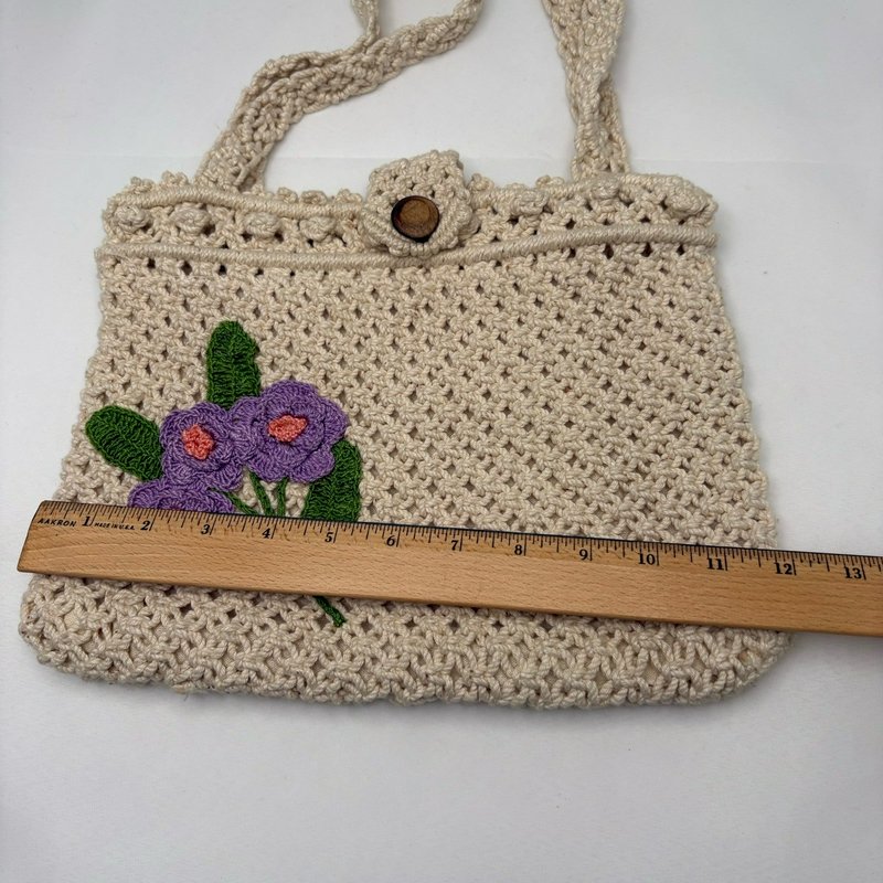 Handmade Crochet Floral Shoulder Tote Purse Lined Boho Philippines Cotton Bag