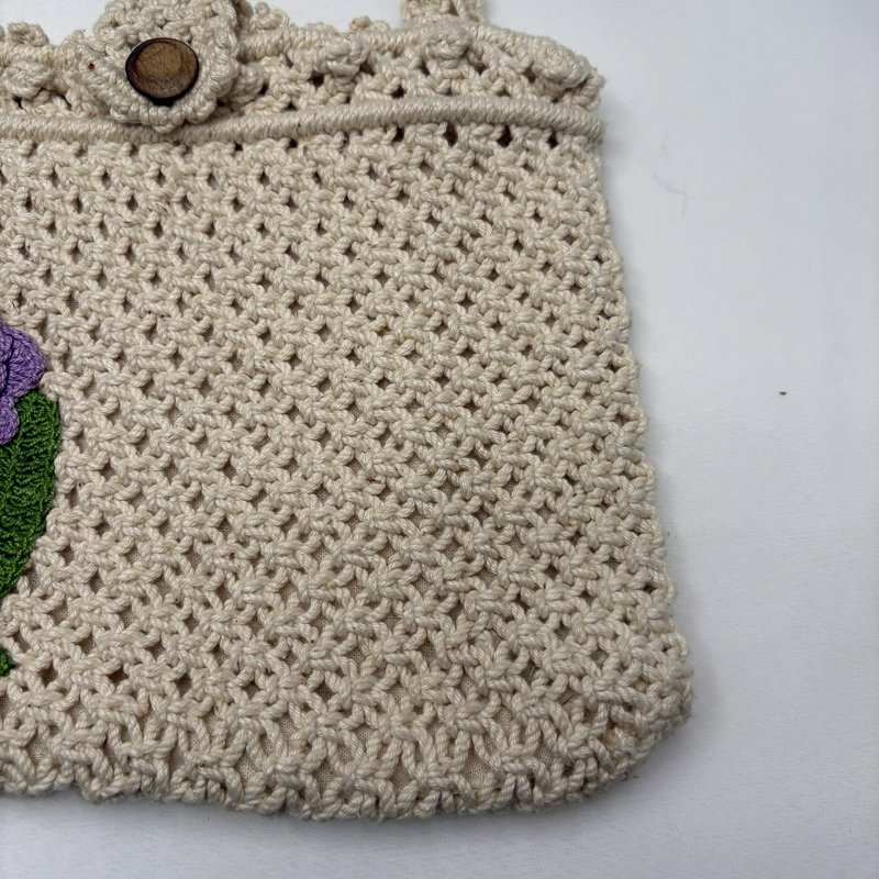 Handmade Crochet Floral Shoulder Tote Purse Lined Boho Philippines Cotton Bag