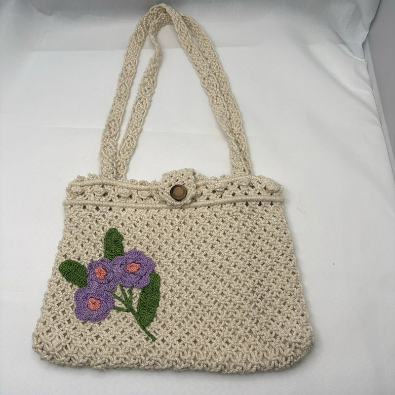 Handmade Crochet Floral Shoulder Tote Purse Lined Boho Philippines Cotton Bag