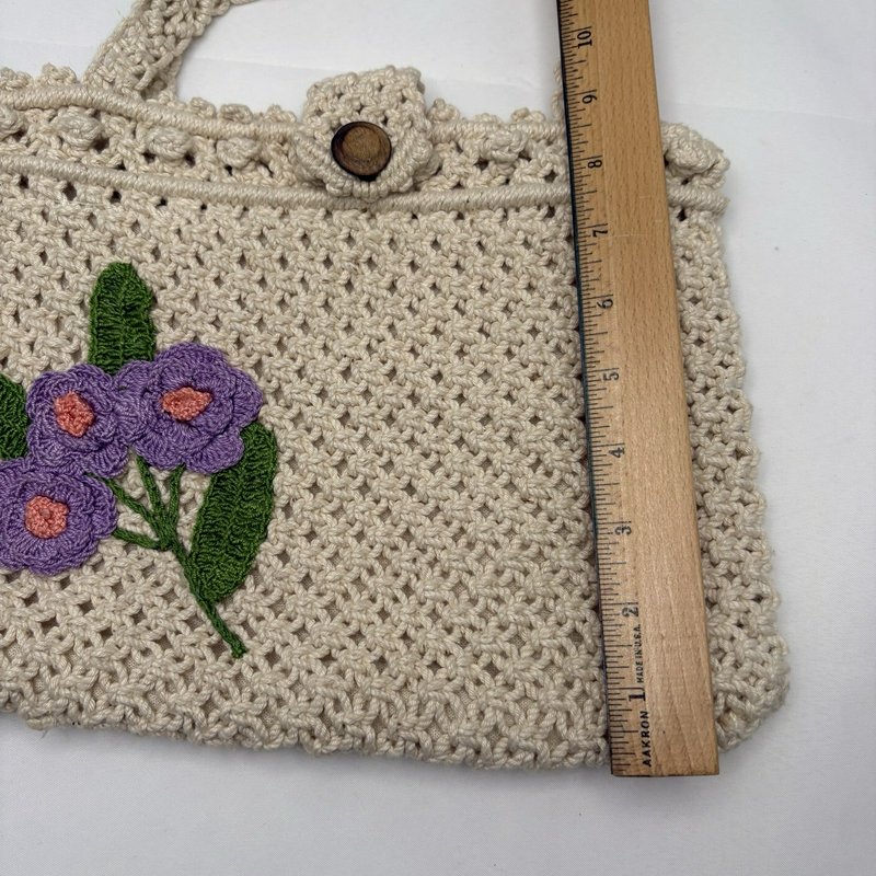Handmade Crochet Floral Shoulder Tote Purse Lined Boho Philippines Cotton Bag