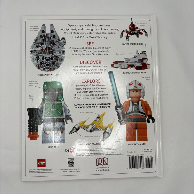 LEGO Star Wars The Visual Dictionary 2009 Hardcover w/ Exclusive Luke Figure