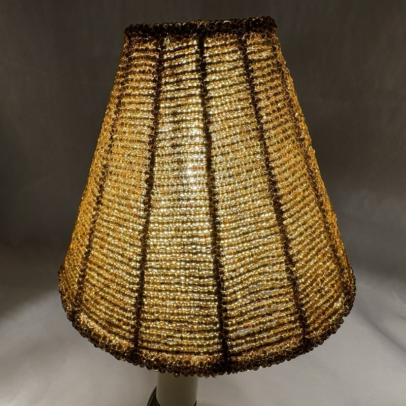 Vintage Amber Glass Beaded Clip-On Accent Lamp Shades Pair 4.25” E12