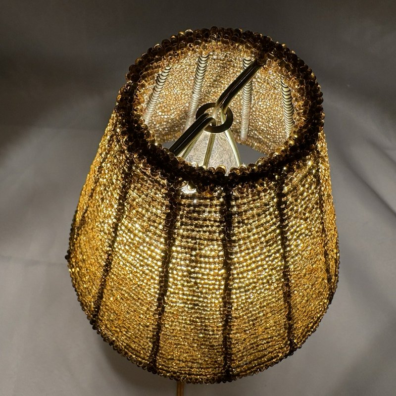 Vintage Amber Glass Beaded Clip-On Accent Lamp Shades Pair 4.25” E12