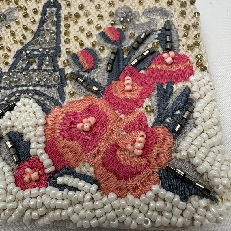 America & Beyond Paris Eiffel Tower Beaded Coin Purse Zip Pouch NWT Tassel