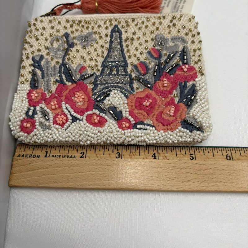America & Beyond Paris Eiffel Tower Beaded Coin Purse Zip Pouch NWT Tassel